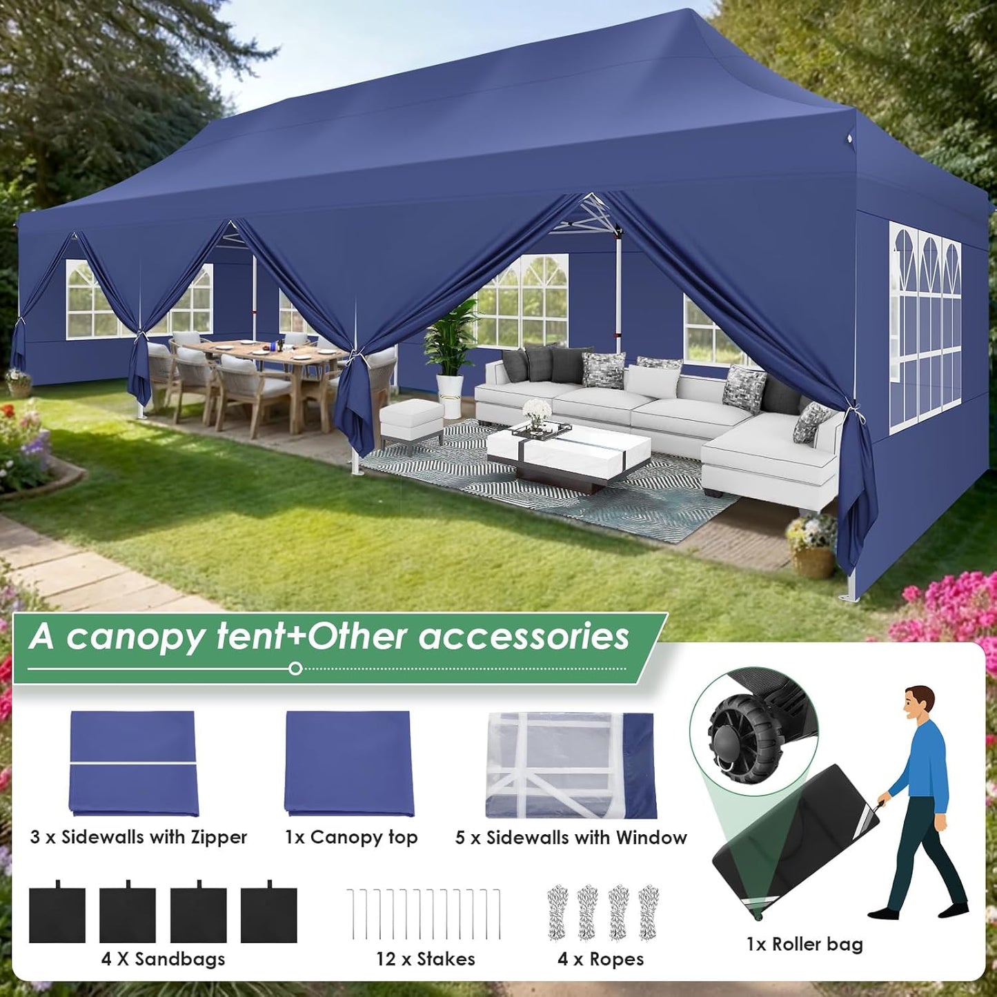 🔥[Hot sale]🔥10x20Pop up Canopy Tent with 6 sidewalls Commercial Heavy Duty Canopy UPF 50+ All Weather Waterproof Outdoor Wedding Party Tents